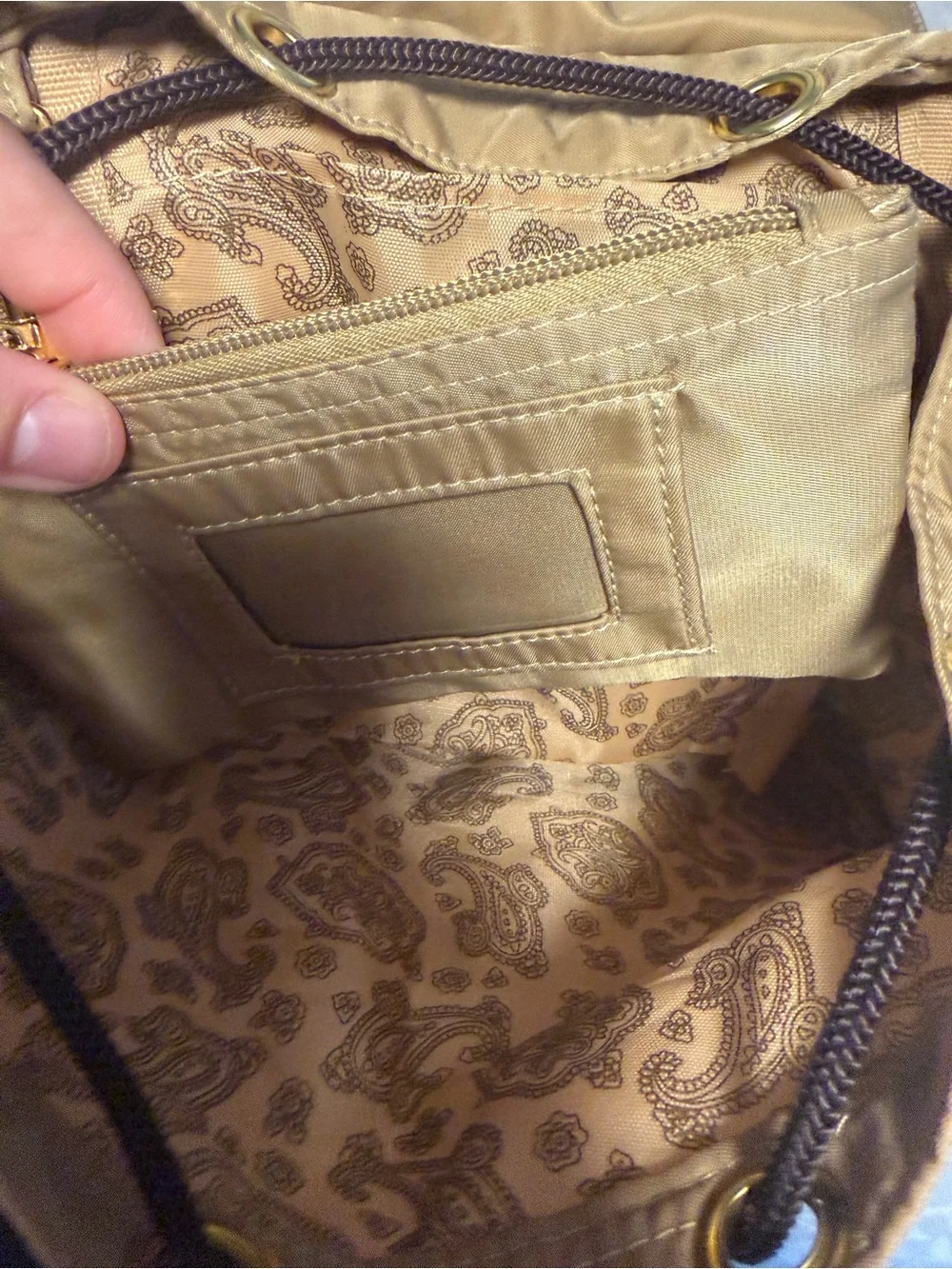 Drawstring Backpack Beige/Brown - Picture 3 of 5